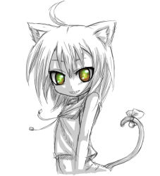 Rule 34 | + +, 1girl, alexi (tits!), animal ears, cat ears, cat tail, midriff, monochrome, sharp teeth, sketch, smile, solo, spot color, tail, teeth, yellow eyes
