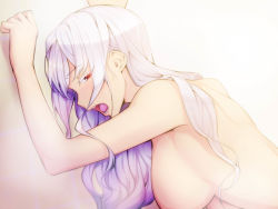 Rule 34 | 1girl, bad id, bad pixiv id, breasts, idolmaster, idolmaster (classic), implied sex, large breasts, long hair, nipples, nude, open mouth, out-of-frame censoring, red eyes, shijou takane, silver hair, solo, tkhs