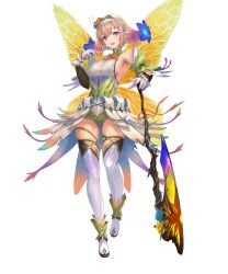 Rule 34 | 1girl, axe, boots, breasts, butterfly wings, detached sleeves, dress, fairy, fairy wings, fire emblem, fire emblem heroes, flower, hair flower, hair ornament, highres, holding, holding axe, insect wings, looking at viewer, medium breasts, nintendo, non-web source, official alternate costume, official art, peony (cherished dream) (fire emblem), peony (fire emblem), plant hair, sideboob, skindentation, smile, solo, thigh boots, thighhighs, thighs, white thighhighs, wings, yellow dress