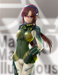 Rule 34 | 00s, 1girl, 3d, bad id, bad pixiv id, blue eyes, brown hair, evangelion: 2.0 you can (not) advance, glasses, highres, makinami mari illustrious, neon genesis evangelion, plugsuit, rebuild of evangelion, siraha, solo, twintails