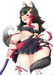 Rule 34 | 1girl, absurdres, animal ear fluff, animal ears, bare shoulders, bell, black hair, black skirt, black sleeves, breasts, choker, crop top, detached sleeves, drooling, empty eyes, eyelashes, female masturbation, hair ornament, heart, heart in mouth, highres, holding, hololive, lactation, large breasts, long hair, looking up, masturbation, mee don, midriff, milking, multicolored hair, ookami mio, open mouth, pleated skirt, pussy juice, red hair, ribbon, saliva, side-tie skirt, sidelocks, simple background, skirt, smile, solo, streaked hair, tail, tears, thighhighs, transparent, trembling, tube, two-tone hair, underboob, vacuum cleaner, veins, veiny breasts, virtual youtuber, white thighhighs, wolf ears, wolf tail, yellow eyes, zettai ryouiki
