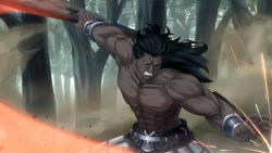 Rule 34 | 1boy, heracles (fate), bible (pixiv), black hair, fate/stay night, fate (series), heterochromia, highres, kotera ryou, long hair, male focus, motion blur, red eyes, solo, sword, weapon, yellow eyes