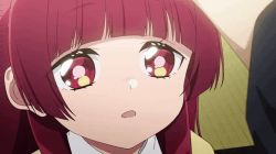 Rule 34 | 1girl, animated, animated gif, anime screenshot, blush, kumichou musume to sewagakari, looking at another, looping animation, red eyes, red hair, sakuragi yaeka, smile, subtitled