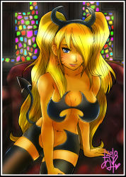 Rule 34 | 1girl, ami-h, bare arms, bare shoulders, black bra, black panties, black thighhighs, blonde hair, blue eyes, blush, bra, breasts, breasts apart, chair, collarbone, dated, demon horns, demon tail, facial mark, facing viewer, fake demon horns, fake horns, genderswap, genderswap (mtf), hair ornament, hair over one eye, hairband, hand on leg, hand on own leg, hand on own thigh, hand on thigh, happy, heart, highres, horns, indoors, large breasts, lingerie, lipgloss, lipstick, long hair, looking at viewer, makeup, midriff, naruko (naruto), naruto, naruto (series), navel, on chair, one eye covered, panties, parted lips, room, seductive smile, sitting, smile, solo, strapless, strapless bra, tail, teeth, thighhighs, tube top, twintails, underwear, uzumaki naruto, very long hair, whisker markings, whiskers