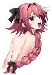Rule 34 | &gt;:), 1boy, absurdres, astolfo (fate), back, bad id, bad pixiv id, bow, braid, fate/apocrypha, fate/grand order, fate (series), hair bow, hair ribbon, highres, koyashaka, long hair, looking to the side, nude, pale skin, pink hair, purple hair, ribbon, topless male, trap, v-shaped eyebrows