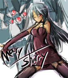 Rule 34 | 1girl, armored core, armored core 4, breasts, dress, female focus, from software, gloves, long hair, mary shelley, mecha, novemdecuple, prometheus (armored core), robot, solo, thighhighs