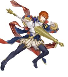 Rule 34 | 1boy, blue eyes, cape, eliwood (fire emblem), eliwood (valentine) (fire emblem), fire emblem, fire emblem: the blazing blade, fire emblem heroes, full body, highres, holding, itou misei, male focus, nintendo, official art, open mouth, polearm, red hair, short hair, solo, spear, transparent background, weapon