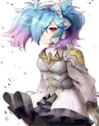 Rule 34 | 1girl, armor, blue hair, breastplate, closed mouth, dress, fire emblem, fire emblem fates, hair over one eye, long sleeves, looking at viewer, multicolored hair, nintendo, peri (fire emblem), pink hair, red eyes, ribbon, smile, torippiinko, turtleneck, twintails, two-tone hair, upper body
