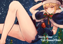Rule 34 | 1girl, artoria pendragon (fate), bad id, bad pixiv id, black gloves, capelet, christmas, fate/grand order, fate/stay night, fate (series), gloves, hat, looking at viewer, saber (fate), saber alter, sack, santa alter, santa hat, snowing, solo, yellow eyes, yukihama