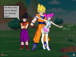 Rule 34 | 1boy, 2021, 2girls, alternate hair color, alternate hairstyle, aoki marz, armpits, artist name, assisted exposure, bare arms, bare shoulders, black hair, blonde hair, blue eyes, blurry, blurry background, boots, bow, bow panties, chi-chi (dragon ball), clothed sex, cloud, crossed arms, day, double bun, dragon ball, dragon ball super, dragon ball z: kakarot, dragonball z, facing viewer, forced, full body, grass, green eyes, hair bun, hatsune miku, hetero, highres, looking at another, looking at viewer, miniskirt, multiple girls, netorare, outdoors, panties, panty pull, pink hair, pink panties, pink skirt, sex, sex from behind, short hair, skirt, sky, son goku, speech bubble, standing, super saiyan, thigh boots, thighhighs, tree, underwear, white footwear, white legwear
