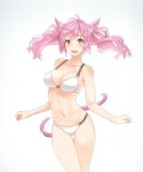 Rule 34 | 10s, 1girl, animal ears, warrior of light (ff14), bikini, bra, breasts, cat ears, cat tail, final fantasy, final fantasy xiv, highres, large breasts, long hair, miqo&#039;te, pink hair, potion lilac(popopotionu), smile, solo, swimsuit, tail, twintails, underwear, yellow eyes