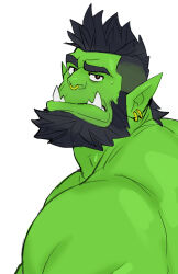 Rule 34 | 1boy, bara, beard, colored skin, earrings, expression chart, facial hair, full beard, green skin, head tilt, jewelry, looking at viewer, male focus, mature male, monster boy, muscular, muscular male, nose piercing, nose ring, nude, orc, original, piercing, pointy ears, raised eyebrow, saltypoundcake, short hair, solo, sweatdrop, thick beard, thick eyebrows, tormuk (saltypoundcake), tusks, upper body