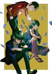Rule 34 | 3boys, absurdres, arsene lupin iii, beard, black jacket, black pants, cigarette, closed eyes, commentary, crossed arms, facial hair, formal, gem, hakama, hand in pocket, hat, highres, ishikawa goemon xiii, jacket, japanese clothes, jigen daisuke, kimono, looking at viewer, lupin iii, male focus, multiple boys, necktie, one eye closed, pants, profile, rectangle, red jacket, shoes, short hair, sideburns, sitting, smile, suit, symbol-only commentary, torinodesu4