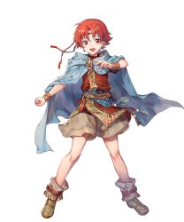Rule 34 | 1boy, azu-taro, belt, boots, bracelet, cape, circlet, ewan (fire emblem), fire emblem, fire emblem: the sacred stones, fire emblem heroes, full body, highres, jewelry, male focus, nintendo, official art, open mouth, red eyes, red hair, solo, teeth, transparent background