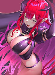 Rule 34 | 1girl, arms up, bare shoulders, black panties, breasts, detached sleeves, earrings, baobhan sith (fate), baobhan sith (second ascension) (fate), fate/grand order, fate (series), grey eyes, highres, jewelry, kariza, large breasts, long hair, looking at viewer, open mouth, panties, pink hair, pointy ears, revealing clothes, sidelocks, smile, solo, thigh strap, thighs, tiara, underwear, veil