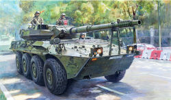Rule 34 | 6+boys, armored vehicle, b1 centauro, box art, camouflage, cannon, car, city, commentary request, goggles, goggles on headwear, gun, hat, helmet, koizumi kazuaki production, long sleeves, looking to the side, machine gun, military, military uniform, military vehicle, motor vehicle, multiple boys, real life, road, signature, street, tire, tree, uniform, vehicle focus, weapon, wheel