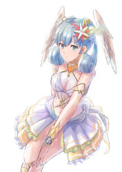 Rule 34 | 1girl, breasts, cleavage, cowboy shot, fuwamo (iloli i8g), green eyes, head wings, highres, looking at viewer, melia antiqua, nintendo, one-piece swimsuit, simple background, solo, swimsuit, white background, white one-piece swimsuit, wings, xenoblade, xenoblade chronicles (series), xenoblade chronicles 1