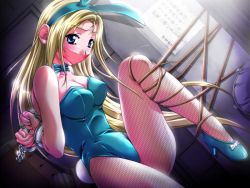 Rule 34 | 1girl, animal ears, arms behind back, artist request, bdsm, blonde hair, blue eyes, blush, bondage, bound, bow, bowtie, breasts, cloth gag, cuffs, fake animal ears, female focus, fishnet pantyhose, fishnets, gag, gagged, handcuffs, heroman, high heels, improvised gag, indoors, legs, leotard, lina davis, long hair, over the mouth gag, pantyhose, playboy bunny, rabbit, rabbit ears, rabbit tail, rope, shoes, solo, source request, tail, third-party edit