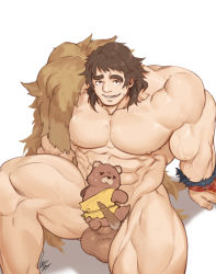 Rule 34 | 2boys, abs, anal, bara, brown hair, fate/grand order, fate (series), feather boa, feet out of frame, gomtang, large pectorals, large penis, male focus, male penetrated, mature male, multiple boys, muscular, muscular male, nipples, nude, orion (bear) (fate), pectorals, penis, raised eyebrow, selfcest, sex, short hair, sitting, smile, spread legs, stomach, stuffed animal, stuffed toy, super orion (fate), sweatdrop, teddy bear, testicles, thick eyebrows, thick thighs, thighs, vambraces, veins, yaoi