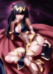 Rule 34 | 1girl, ass, black hair, blush, bodysuit, book, bracelet, breasts, cleavage, covered erect nipples, covered navel, fire emblem, fire emblem awakening, high heels, highres, holding, jewelry, lips, long hair, looking at viewer, lots of jewelry, medium breasts, nail polish, navel, nintendo, parted lips, purple eyes, see-through, sitting, solo, tharja (fire emblem), thighs, torn clothes, twintails, two side up, zen