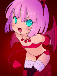 Rule 34 | 00s, angela leon, bad id, bad pixiv id, blue eyes, blush, child, fang, hagi (artist), pink hair, short hair, solo, soul eater, tail, thighhighs, wings