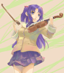 Rule 34 | 00s, 1girl, blue eyes, blue hair, bow (music), clannad, hair bobbles, hair ornament, highres, ichinose kotomi, instrument, long hair, matching hair/eyes, mizore akihiro, school uniform, solo, twintails, two side up, violin