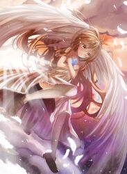 Rule 34 | 1girl, absurdres, aisaka taiga, angel, angel wings, brown eyes, brown hair, christmas ornaments, cloud, crying, crying with eyes open, dress, feathers, highres, night, night sky, shoes, sky, sunset, symbolism, tears, thighhighs, toradora!, white dress, wings, yukiart 83, zettai ryouiki