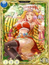 Rule 34 | 1girl, belt, breasts, circle of mana, cleavage, dress, flower, green eyes, isabella (seiken densetsu 3), jewelry, jpeg artifacts, necklace, official art, plant, red hair, seiken densetsu, seiken densetsu 3, thighhighs, turban, vines