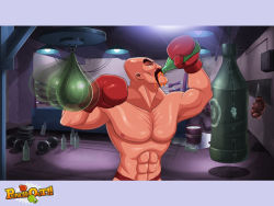 Rule 34 | 1boy, afterimage, bald, bottle, boxing gloves, boxing ring, briefs, ceiling, copyright name, drink, drinking, facial hair, gloves, indoors, male underwear, muscular, mustache, nintendo, punch-out!!, punching bag, red gloves, soda, soda popinski, solo, sportswear, underwear, weights