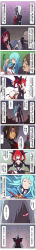 Rule 34 | 2girls, 5boys, absurdres, age progression, aged down, ahoge, armor, ass, bald, blush, breasts, brown hair, chinese text, cleavage, comic, cross, cross necklace, dark skin, demon girl, demon horns, demon tail, demon wings, dojikko pose, elsword, fishnet legwear, fishnets, glowing, glowing eye, head wings, head wreath, highres, horns, jewelry, karis (elsword), knight, long hair, long image, medium breasts, multiple boys, multiple girls, naughty face, necklace, penensio (elsword), priest, ran (elsword), red eyes, red hair, sasha (elsword), smile, sword, tail, tall image, translation request, twintails, unconscious, waero, watermark, weapon, white hair, wings, yellow eyes