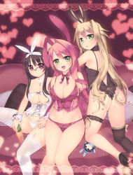 Rule 34 | 3girls, akeome, animal ears, arima kanae, arima senka, arima senne, ass, bare shoulders, black legwear, blonde hair, blush, bow, breasts, brown hair, bunny girl, carrot, choker, cleavage, corset, couch, cross, crotch zipper, elbow gloves, fake animal ears, frills, garter belt, glasses, gloves, green eyes, hairband, hand on thigh, happy new year, heart, high heels, highres, holding hands, jewelry, kashiwamochi yomogi, kneeling, kotoyoro, large breasts, bridal garter, lingerie, long hair, looking back, mobu yuri, mother and daughter, multiple girls, navel, necklace, new year, open mouth, original, panties, pillow, pink hair, rabbit ears, red eyes, red hair, ribbon, sex toy, shoes, siblings, single thighhigh, sisters, sitting, smile, thighhighs, underwear, vibrator, white legwear, white panties, wrist cuffs, zipper
