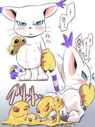 Rule 34 | anal, anal birth, blue eyes, cat, censored, creature inside, digimon, digimon (creature), digimon adventure, extra nipples, furry, highres, inflation, japanese text, pussy, tagme, tailmon, translation request, ultrabuster