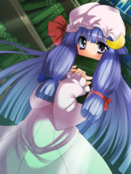 Rule 34 | 1girl, book, covering own mouth, crescent, female focus, long hair, patchouli knowledge, purple eyes, purple hair, shouji ayumu, solo, team shanghai alice, touhou