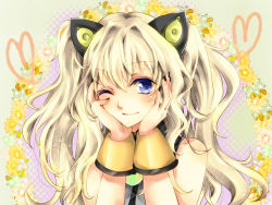Rule 34 | 1girl, animal ears, bad id, bad pixiv id, cat ears, hands on own face, kyashii (a3yu9mi), looking at viewer, one eye closed, seeu, smile, solo, vocaloid, wink