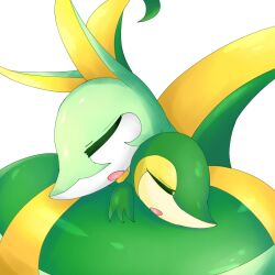 Rule 34 | animal focus, closed eyes, creatures (company), evolutionary line, game freak, gen 5 pokemon, highres, nintendo, no humans, open mouth, p1sse1, pokemon, pokemon (creature), serperior, simple background, sleeping, snivy, white background