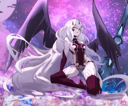 Rule 34 | 1569847238, 1girl, absurdres, dragon girl, melusine (fate), melusine (third ascension) (fate), fate/grand order, fate (series), highres, long hair, looking to the side, pale skin, revealing clothes, solo, very long hair, white hair, wings, yellow eyes