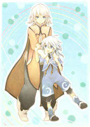 Rule 34 | 00s, 1boy, 1girl, blue eyes, brother and sister, capelet, coat, genius sage, grey hair, open mouth, pants, raine sage, shoes, short hair, shorts, siblings, tales of (series), tales of symphonia