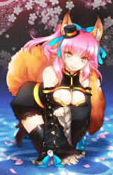 Rule 34 | 10s, 1girl, arisu shiria, breasts, cleavage, fate/extra, fate/extra ccc, fate (series), large breasts, official alternate costume, short hair, smile, solo, tamamo (fate), tamamo no mae (fate/extra), tamamo no mae (sable mage) (fate), thighhighs