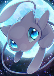 Rule 34 | arms behind back, bad id, bad pixiv id, blue eyes, close-up, colored skin, commentary request, creatures (company), full moon, game freak, gen 1 pokemon, highres, legendary pokemon, looking to the side, mew (pokemon), moon, mythical pokemon, nintendo, no humans, pink skin, pokemon, pokemon (creature), solo, tail, yukichi (tsuknak1)