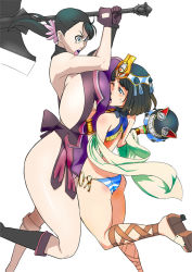 Rule 34 | 00s, 2girls, ancient princess menace, ass, bad id, bad pixiv id, black hair, breast smother, breasts, butt crack, cattleya (queen&#039;s blade), cattleya (queen's blade), face to breasts, gigantic breasts, glasses, gloves, kuruma hajime, legs, mature female, menace (queen&#039;s blade), menace (queen's blade), multiple girls, panties, queen&#039;s blade, setra, simple background, size difference, striped clothes, striped panties, thighs, underwear, weapon merchant cattleya, white background