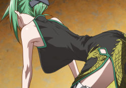 Rule 34 | 1girl, all fours, armpits, ass, bare arms, bare shoulders, breasts, china dress, chinese clothes, dress, female focus, folded ponytail, from behind, green hair, kyabakurabakufu, large breasts, legs, shaman king, simple background, sleeveless, solo, tao jun, thighs