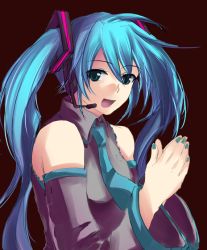 Rule 34 | 1girl, bad id, bad pixiv id, bare shoulders, blue eyes, blue hair, detached sleeves, hatsuga genmai, hatsune miku, long hair, matching hair/eyes, necktie, sketch, solo, twintails, very long hair, vocaloid, yomo (ym)