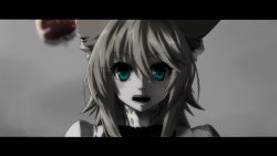 Rule 34 | 1girl, animal ears, anime coloring, blonde hair, commentary request, fox ears, green eyes, grey background, hair between eyes, highres, letterboxed, looking at viewer, minarai tenna, muted color, open mouth, original, portrait, solo