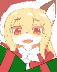 Rule 34 | blonde hair, christmas, fox, furry, hat, long hair, lowres, ohakotome, open mouth, red eyes, santa hat