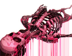 Rule 34 | 1other, bone, from above, highres, lying, on back, original, pink theme, ribs, robot, science fiction, simple background, skeleton, solo, spine, teru by m, water, white background