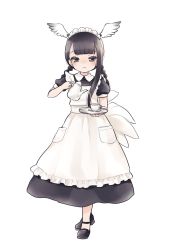 Rule 34 | 1girl, alternate costume, apron, bird girl, bird tail, bird wings, black-headed ibis (kemono friends), black dress, black eyes, black footwear, black hair, blush, braid, collared shirt, commentary request, cup, dress, enmaided, full body, head wings, highres, kemono friends, kuromitsu (9633 kmfr), maid, maid apron, maid headdress, mary janes, pouring, puffy short sleeves, puffy sleeves, shirt, shoes, short sleeves, solo, tail, teacup, teapot, twin braids, white apron, wings