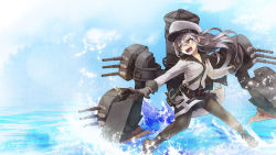 Rule 34 | 10s, 1girl, anchor, angry, belt, black gloves, black pantyhose, black skirt, cannon, check commentary, cheese (cheese koubou), clenched hand, commentary request, facial scar, gangut (kancolle), gloves, grey hair, hair between eyes, hair ornament, hairclip, hat, highres, jacket, kantai collection, long hair, long sleeves, looking to the side, machinery, military, military hat, military uniform, miniskirt, open mouth, pantyhose, peaked cap, pleated skirt, rigging, scar, scar on cheek, scar on face, sidelocks, skirt, solo, uniform, water, white jacket, yellow eyes