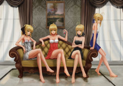 Rule 34 | 10s, 4girls, ahoge, alcohol, artoria pendragon (all), artoria pendragon (fate), bad id, bad pixiv id, bare legs, bare shoulders, barefoot, black dress, black ribbon, blonde hair, blue dress, blue ribbon, bow, breasts, capcom, choker, couch, crossed arms, crossed legs, cup, curtains, dress, drinking glass, artistic error, expressionless, fate/extra, fate/stay night, fate/unlimited codes, fate (series), fringe trim, green eyes, hair bow, hair bun, hair ribbon, highres, holding, holding cup, holding drinking glass, indoors, infukun, light smile, long hair, looking at viewer, medium breasts, multiple girls, multiple persona, nero claudius (fate), nero claudius (fate) (all), nero claudius (fate/extra), no bra, on couch, painting (object), picture frame, ponytail, red dress, red ribbon, reflective floor, ribbon, saber (fate), saber alter, saber lily, sheer curtains, sidelocks, single hair bun, sitting, sleeveless, sleeveless dress, strapless, strapless dress, wallpaper, wallpaper (object), white dress, window, wine, wine glass, yellow upholstery