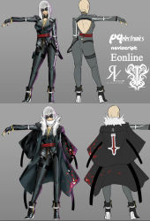 Rule 34 | 1girl, ankle boots, back cutout, blonde hair, boots, breasts, character profile, character sheet, cleavage, clothing cutout, coat, contrapposto, eu03, fingerless gloves, gloves, grey background, jacket, large breasts, multiple views, nail polish, original, scarf, short hair, standing, sunglasses