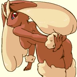 Rule 34 | 1girl, animal ears, ass, bent over, black sclera, blush, breasts, colored sclera, creatures (company), female focus, from behind, furry, furry female, game freak, gen 4 pokemon, hanging breasts, jaggy lines, lopunny, lowres, medium breasts, nintendo, open mouth, pokemon, pokemon (creature), pokemon dppt, rabbit ears, rabbit tail, red eyes, seji (hornet), simple background, smile, solo, standing, tail, white background